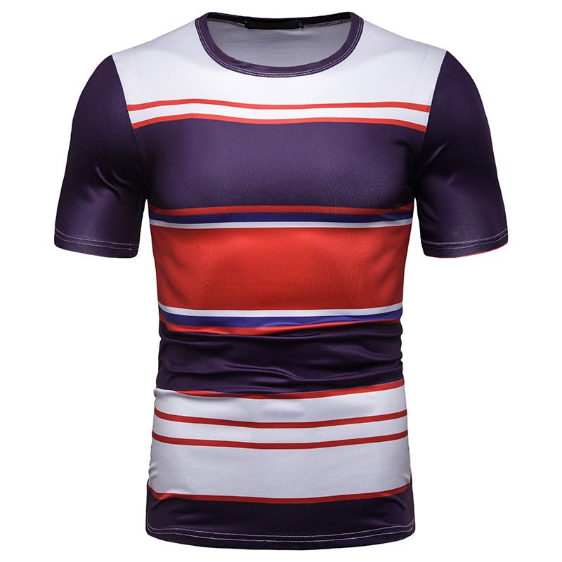 New summer men's short-sleeved T-shirt men's contrast striped slim casual t-shirt TX105